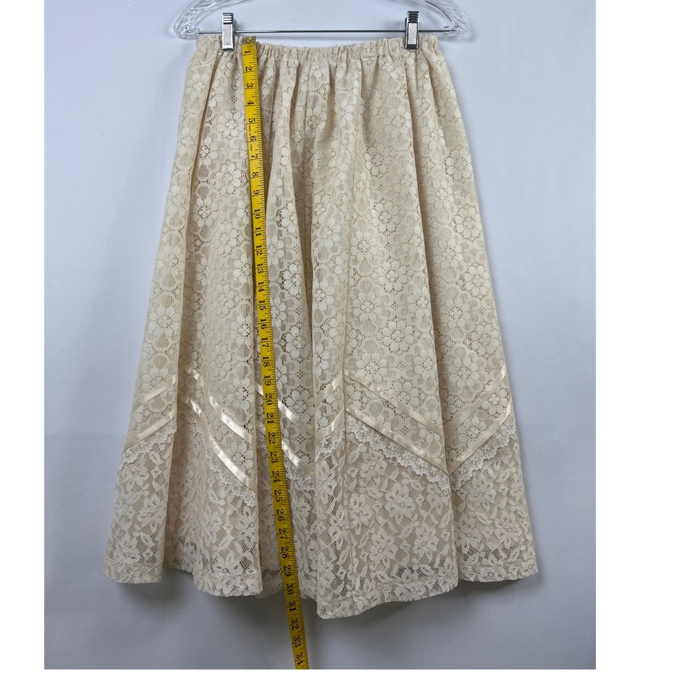 Vtg Carefree Fashions Skirt Top Set Women M Cream Lace Puff Sleeve Arizona USA - Picture 14 of 16